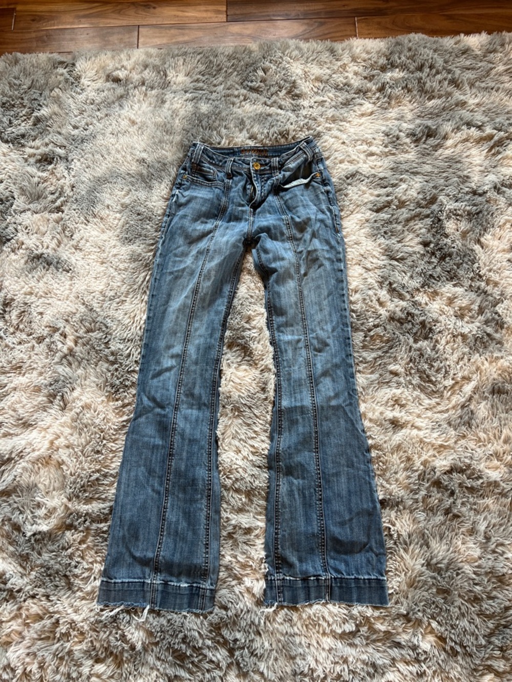 Women's Blue Flare Jeans with Front Seam Detailing